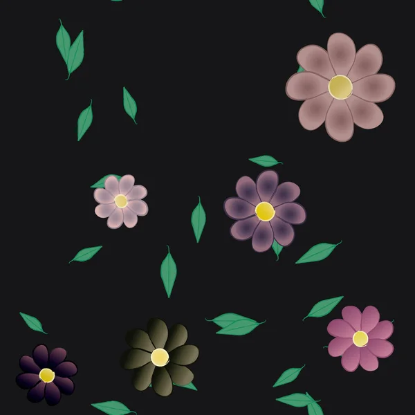 Fleurs Abstraites Avec Feuilles Vertes Fond Sans Couture Illustration Vectorielle — Image vectorielle