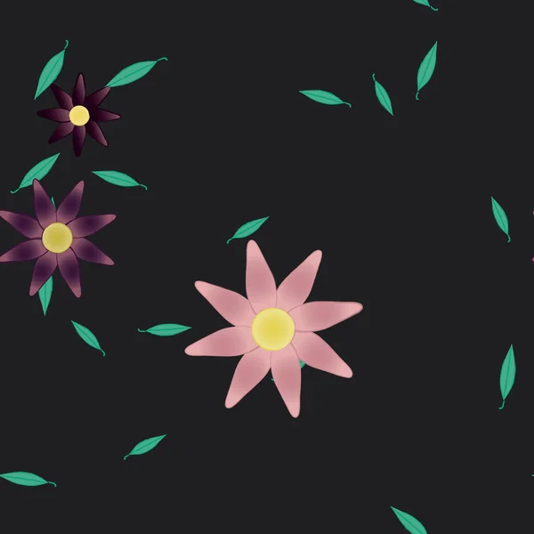 Fleurs Abstraites Avec Feuilles Vertes Fond Sans Couture Illustration Vectorielle — Image vectorielle