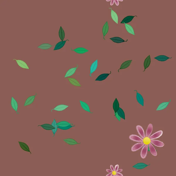 Mooie Compositie Met Eenvoudige Gekleurde Bloemen Groene Bladeren Vector Illustratie — Stockvector