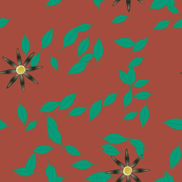 Fleurs Abstraites Avec Feuilles Vertes Fond Sans Couture Illustration Vectorielle — Image vectorielle