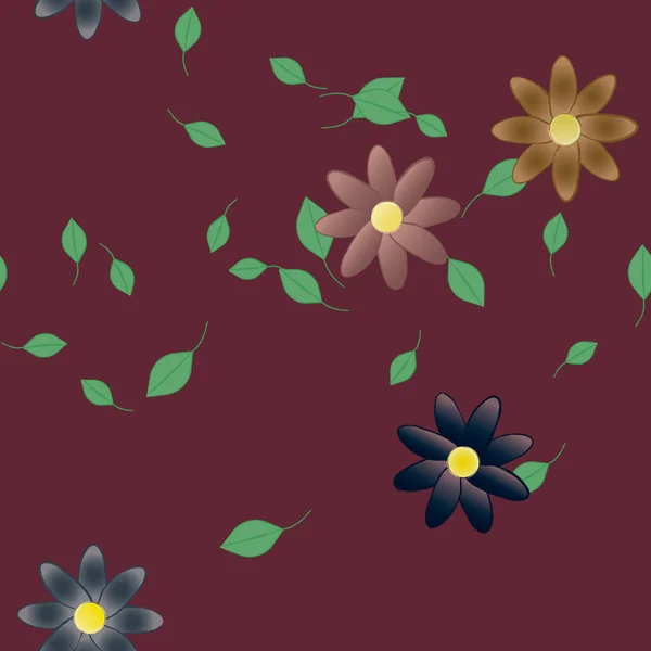 Fleurs Abstraites Avec Feuilles Vertes Fond Sans Couture Illustration Vectorielle — Image vectorielle