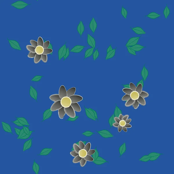 Fleurs Abstraites Avec Feuilles Vertes Fond Sans Couture Illustration Vectorielle — Image vectorielle