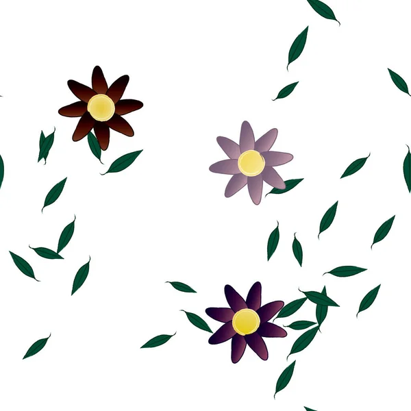 Flores Abstratas Com Folhas Verdes Fundo Sem Costura Ilustração Vetorial — Vetor de Stock