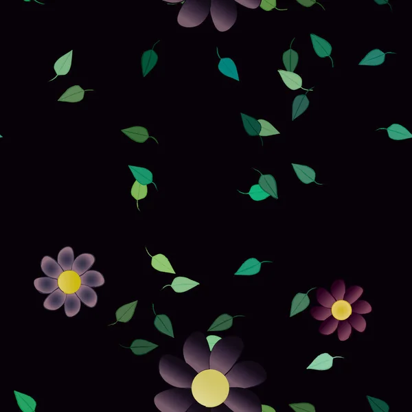 Fleurs Abstraites Avec Feuilles Vertes Fond Sans Couture Illustration Vectorielle — Image vectorielle