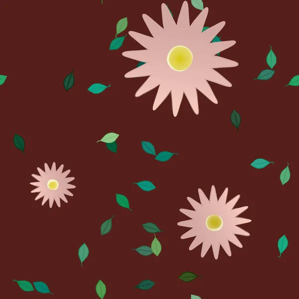 Flores Abstractas Con Hojas Verdes Fondo Sin Costuras Ilustración Vectorial — Archivo Imágenes Vectoriales