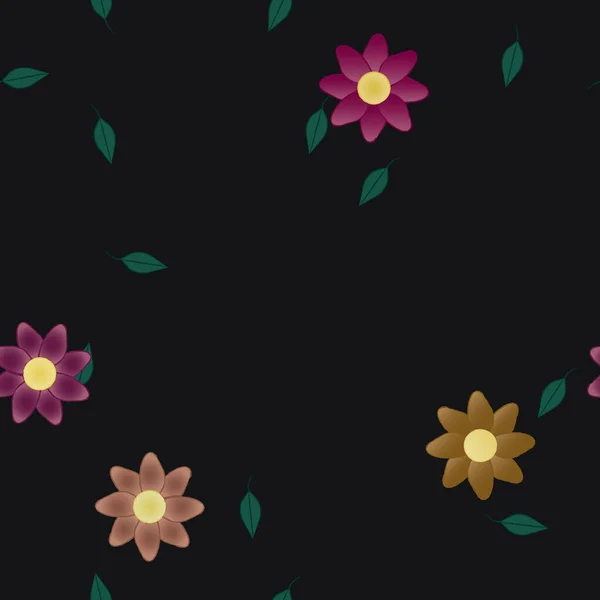 Fleurs Abstraites Avec Feuilles Vertes Fond Sans Couture Illustration Vectorielle — Image vectorielle