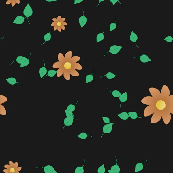 Hermosa Composición Con Flores Colores Simples Hojas Verdes Ilustración Vectorial — Vector de stock