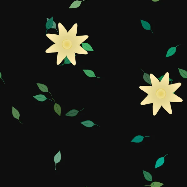 Fleurs Abstraites Avec Feuilles Vertes Fond Sans Couture Illustration Vectorielle — Image vectorielle