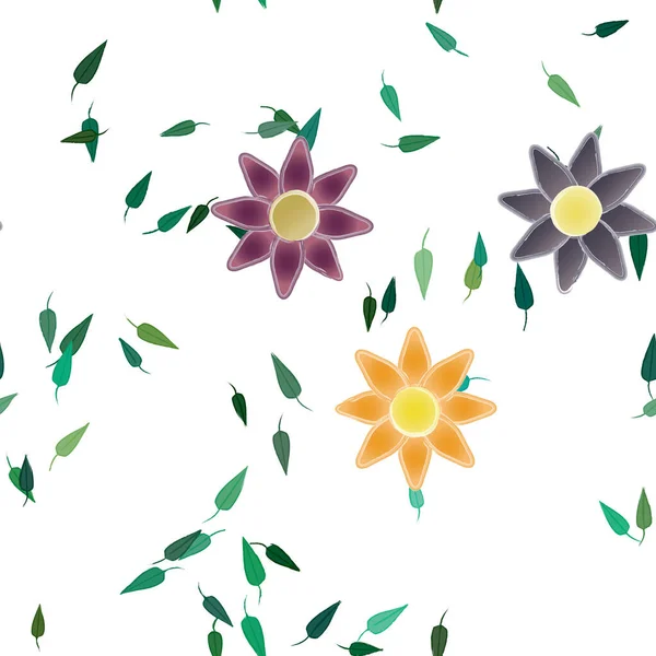 Hermosa Composición Con Flores Colores Simples Hojas Verdes Ilustración Vectorial — Vector de stock