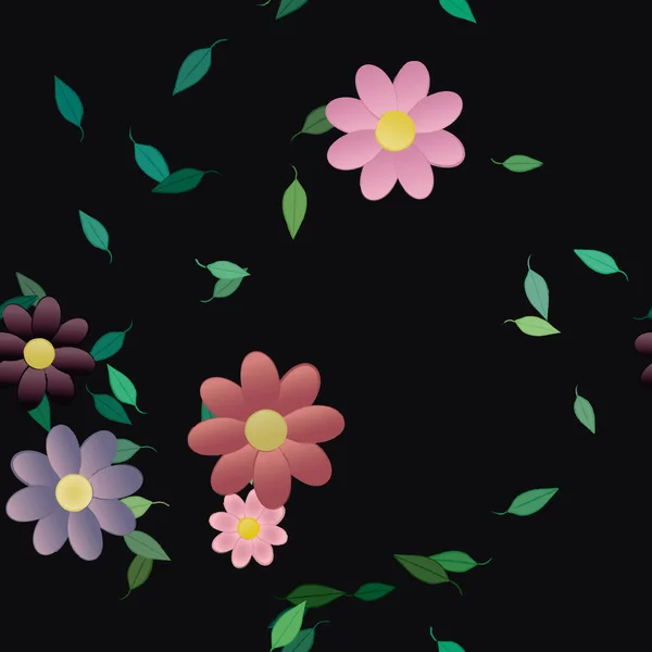 Flores Abstractas Con Hojas Verdes Fondo Sin Costuras Ilustración Vectorial — Vector de stock