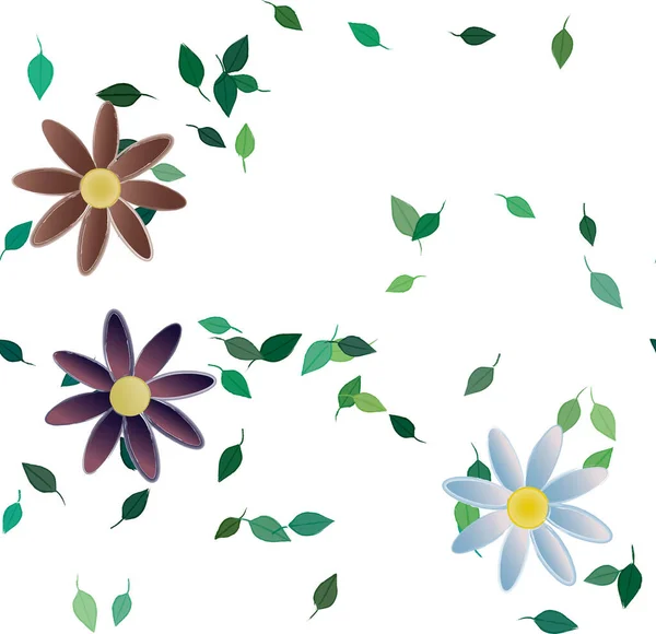 Fleurs Abstraites Avec Feuilles Vertes Fond Sans Couture Illustration Vectorielle — Image vectorielle