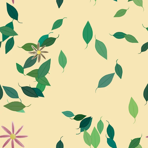 Flores Abstractas Con Hojas Verdes Fondo Sin Costuras Ilustración Vectorial — Vector de stock