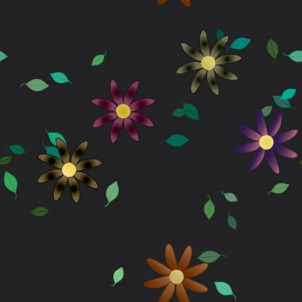 Flores Abstractas Con Hojas Verdes Fondo Sin Costuras Ilustración Vectorial — Archivo Imágenes Vectoriales