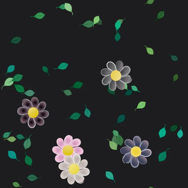 Fleurs Abstraites Avec Feuilles Vertes Fond Sans Couture Illustration Vectorielle — Image vectorielle