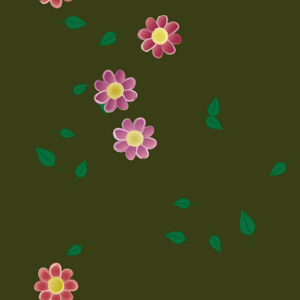 Flores Abstractas Con Hojas Verdes Fondo Sin Costuras Ilustración Vectorial — Archivo Imágenes Vectoriales