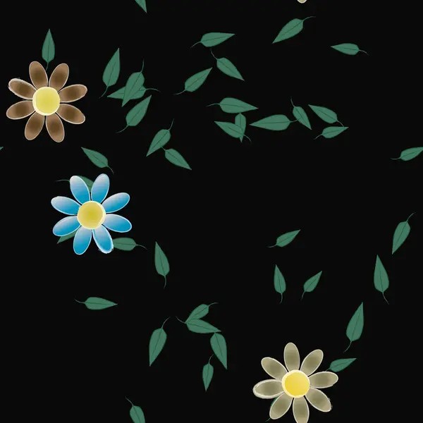 Abstrakta Blommor Med Gröna Blad Sömlös Bakgrund Vektor Illustration — Stock vektor