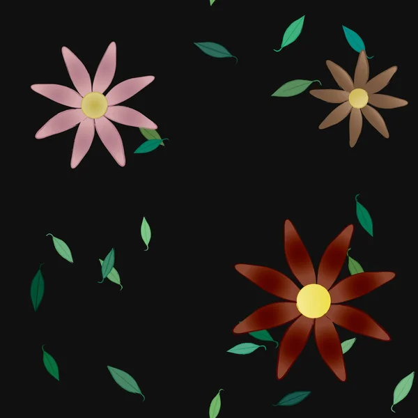 Fleurs Abstraites Avec Feuilles Vertes Fond Sans Couture Illustration Vectorielle — Image vectorielle