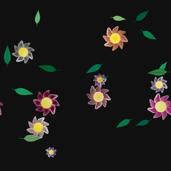 Fleurs Abstraites Avec Feuilles Vertes Fond Sans Couture Illustration Vectorielle — Image vectorielle