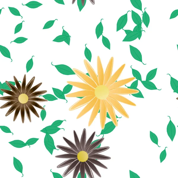 Hermosa Composición Con Flores Colores Simples Hojas Verdes Ilustración Vectorial — Archivo Imágenes Vectoriales