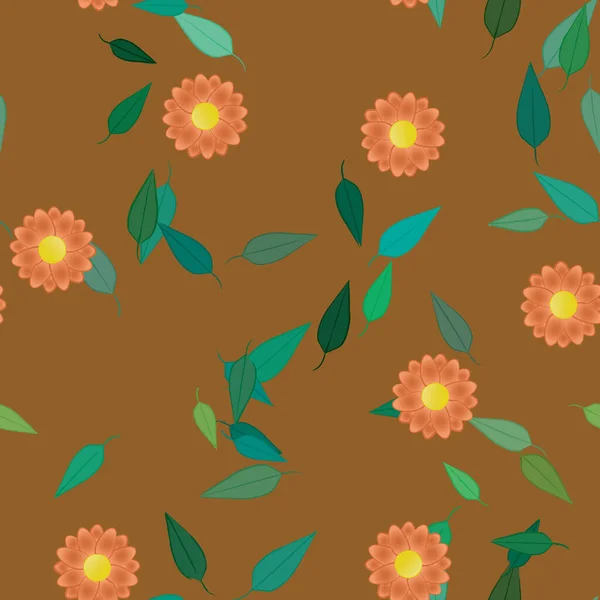 Flores Abstractas Con Hojas Verdes Fondo Sin Costuras Ilustración Vectorial — Vector de stock