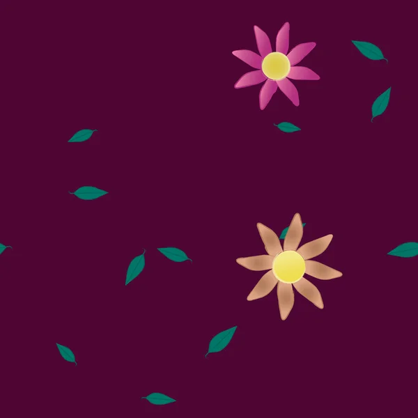 Flores Abstractas Con Hojas Verdes Fondo Sin Costuras Ilustración Vectorial — Archivo Imágenes Vectoriales