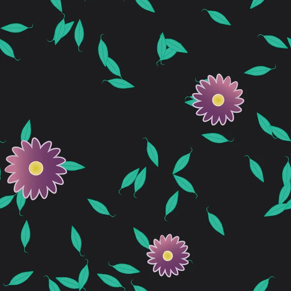 Flores Abstractas Con Hojas Verdes Fondo Sin Costuras Ilustración Vectorial — Vector de stock