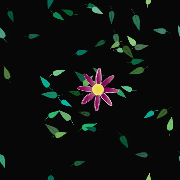 Flores Abstractas Con Hojas Verdes Fondo Sin Costuras Ilustración Vectorial — Archivo Imágenes Vectoriales