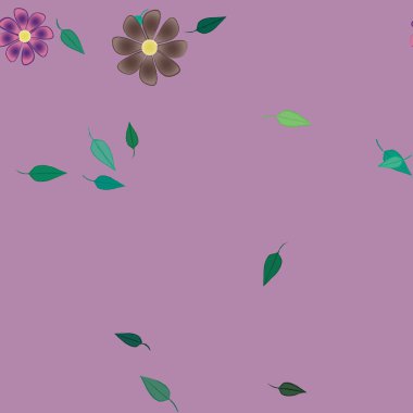 Yeşil yapraklı soyut çiçekler pürüzsüz arkaplan, vektör illüstrasyonu