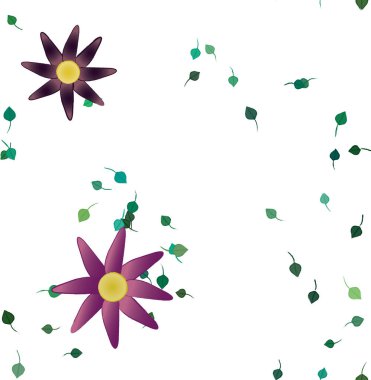 Basit renkli çiçekleri ve yeşil yaprakları olan güzel kompozisyon, vektör illüstrasyonu  