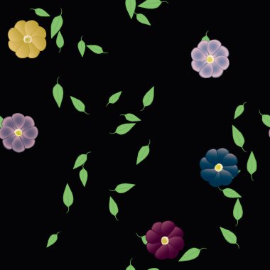 Yeşil yapraklı soyut çiçekler pürüzsüz arkaplan, vektör illüstrasyonu