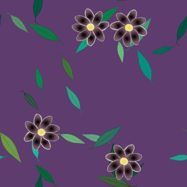 Yeşil yapraklı soyut çiçekler pürüzsüz arkaplan, vektör illüstrasyonu