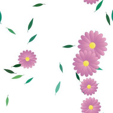 Yeşil yapraklı soyut çiçekler pürüzsüz arkaplan, vektör illüstrasyonu