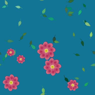 Yeşil yapraklı soyut çiçekler pürüzsüz arkaplan, vektör illüstrasyonu