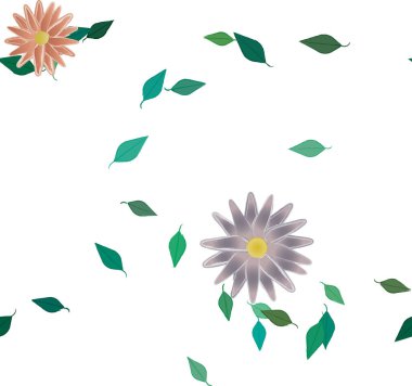 Yeşil yapraklı soyut çiçekler pürüzsüz arkaplan, vektör illüstrasyonu