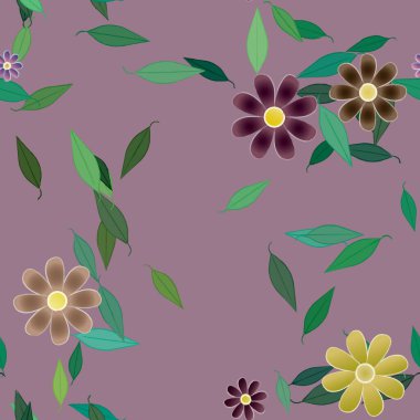 Yeşil yapraklı soyut çiçekler pürüzsüz arkaplan, vektör illüstrasyonu