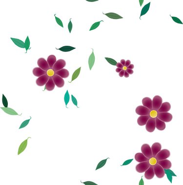 Yeşil yapraklı soyut çiçekler pürüzsüz arkaplan, vektör illüstrasyonu