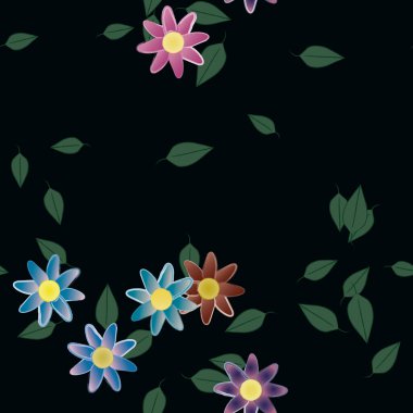 Yeşil yapraklı soyut çiçekler pürüzsüz arkaplan, vektör illüstrasyonu