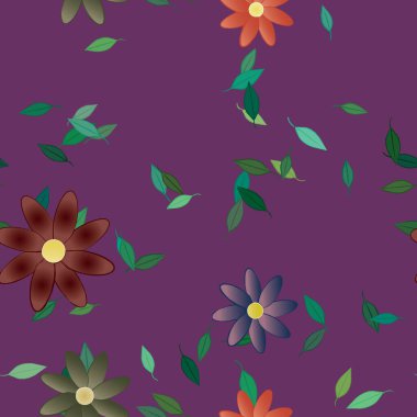 Yeşil yapraklı soyut çiçekler pürüzsüz arkaplan, vektör illüstrasyonu