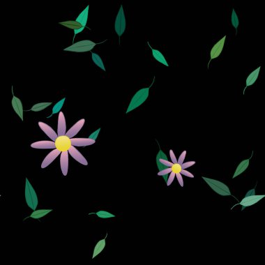 Yeşil yapraklı soyut çiçekler pürüzsüz arkaplan, vektör illüstrasyonu