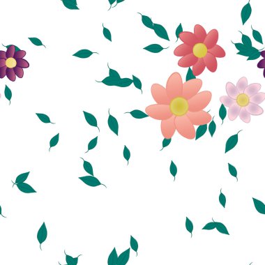 Yeşil yapraklı soyut çiçekler pürüzsüz arkaplan, vektör illüstrasyonu