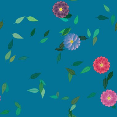 Yeşil yapraklı soyut çiçekler pürüzsüz arkaplan, vektör illüstrasyonu