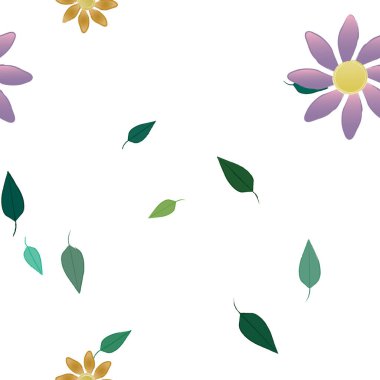 Yeşil yapraklı soyut çiçekler pürüzsüz arkaplan, vektör illüstrasyonu