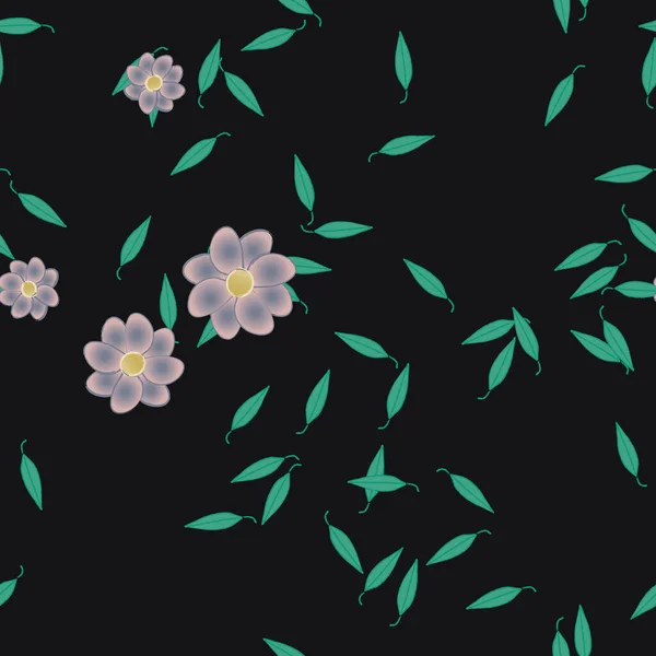 Flores Abstractas Con Hojas Verdes Fondo Sin Costuras Ilustración Vectorial — Archivo Imágenes Vectoriales