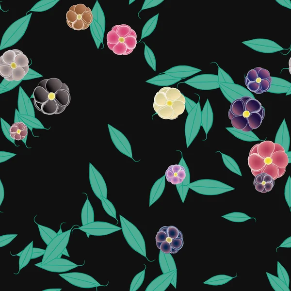 Flores Abstractas Con Hojas Verdes Fondo Sin Costuras Ilustración Vectorial — Vector de stock