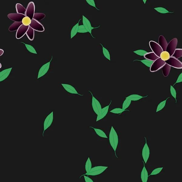 Flores Abstractas Con Hojas Verdes Fondo Sin Costuras Ilustración Vectorial — Archivo Imágenes Vectoriales