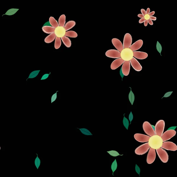 Flores Abstractas Con Hojas Verdes Fondo Sin Costuras Ilustración Vectorial — Archivo Imágenes Vectoriales