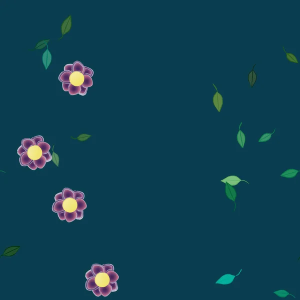 Flores Abstractas Con Hojas Verdes Fondo Sin Costuras Ilustración Vectorial — Archivo Imágenes Vectoriales