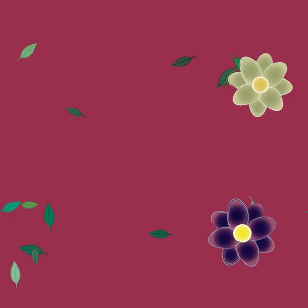 Flores Abstractas Con Hojas Verdes Fondo Sin Costuras Ilustración Vectorial — Archivo Imágenes Vectoriales