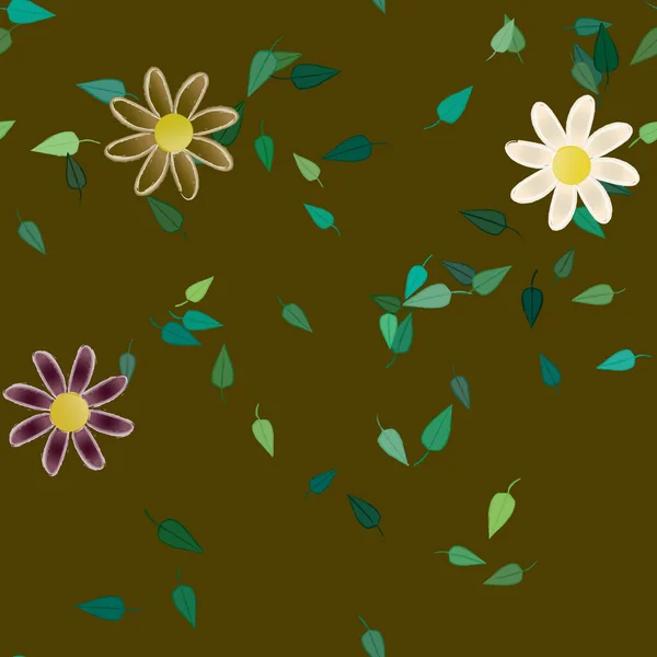 Fleurs Abstraites Avec Feuilles Vertes Fond Sans Couture Illustration Vectorielle — Image vectorielle