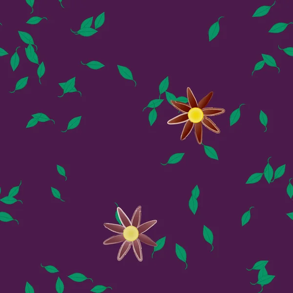 Flores Abstractas Con Hojas Verdes Fondo Sin Costuras Ilustración Vectorial — Vector de stock